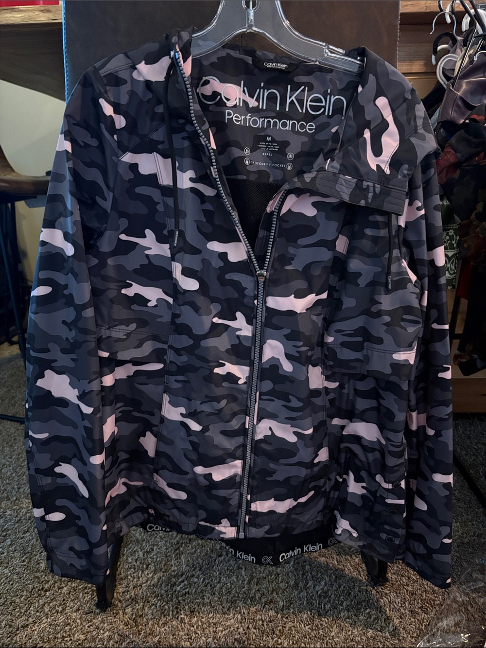 Calvin Klein Performance Pink and Black Camo Windbreaker